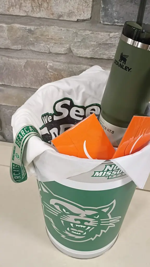 Northwest Gift Basket with t-shirt, wrist band, Amazon gift cards, and Stanley cup